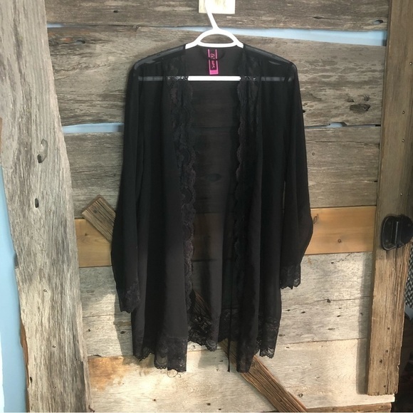 LA Senza Size S/M Black Lace Short Robe - Picture 1 of 7